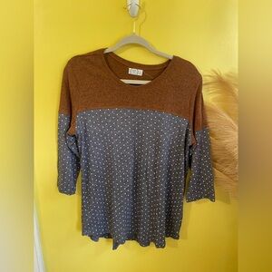 24/7 Maurices Brown and Gray Polka Dot Blouse